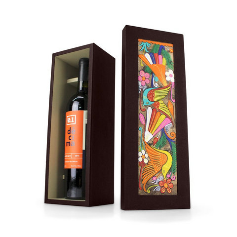 Caja un vino con artesania de papel amate - Koon Artesanos